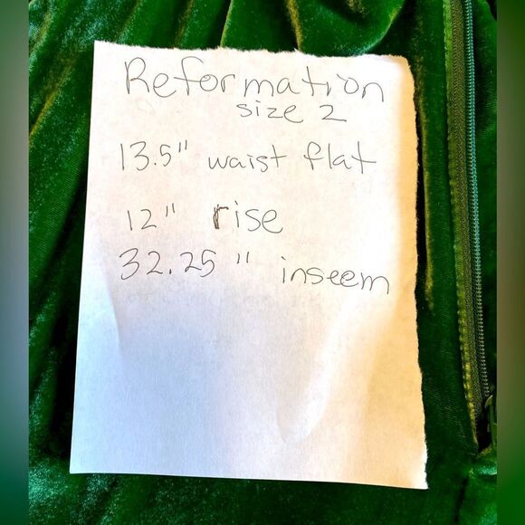 Reformation Velvet Wide Leg Pants trousers Size 2 Kelly Green Boho Luxe pockets - Picture 9 of 11